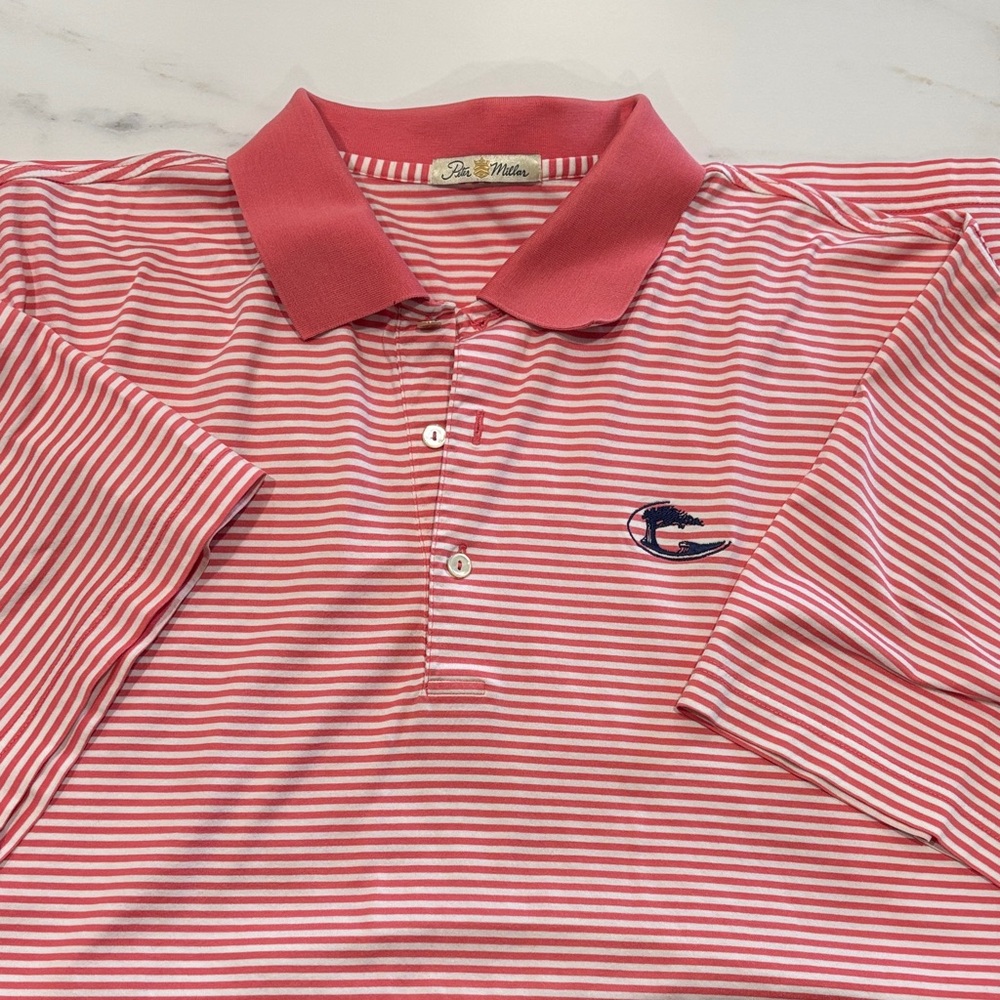 Peter Millar Coral and White Striped Polo